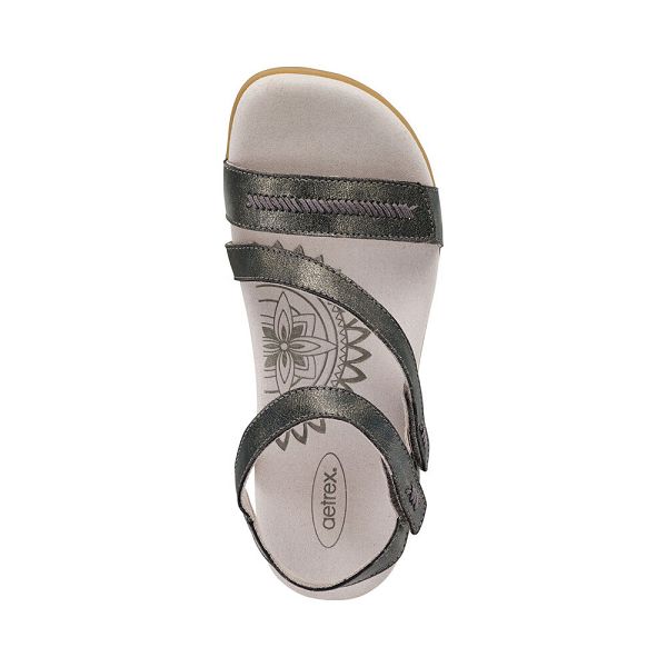 Aetrex Women's Gabby Adjustable Quarter Strap Sandals Black Sandals UK 0142-251